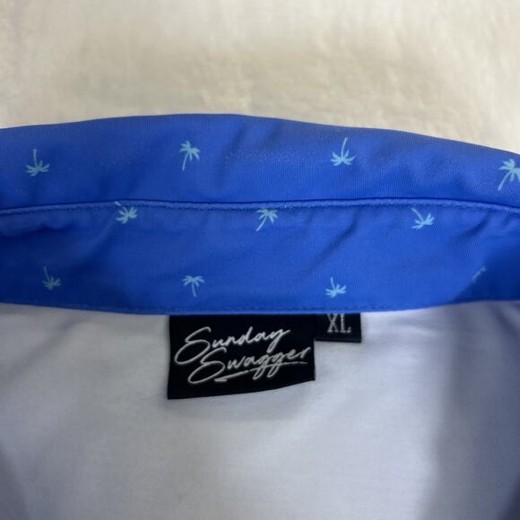 Sunday Swagger Golf Polo Shirt Blue Ombre Palm Tree Short Sleeve Men's Size XL - Picture 2 of 10